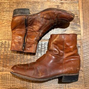 Vintage Mens FLORSHEIM Beatles Brown Leather Dress Boots 8.5 Side Zip Shoes 1970